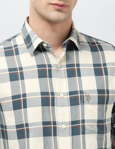 U.S.Polo ASSN. Men's Checkered Tailored Fit Shirt (USSHT3050_Teal