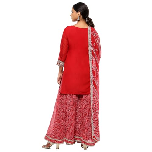 BIBA Women's Red Polyester Blend Straight Suit Set_38