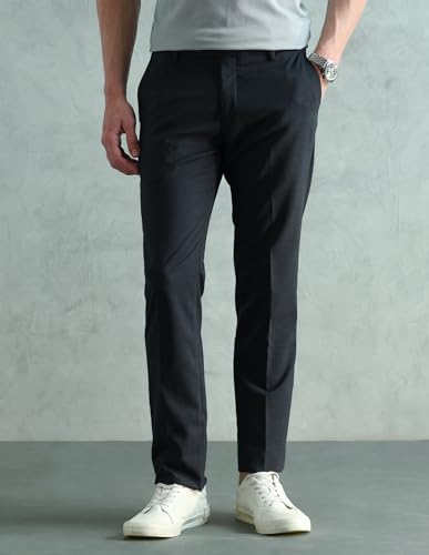 Arrow Men's Mid Rise Heathered Trousers (ARAEOTR2186_Navy_32)