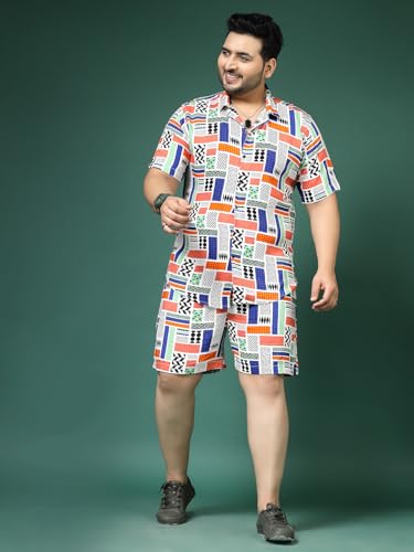 Rigo Printed Co-Ord Set for Men | Casual Plus Size Shirt & Shorts Night Suit