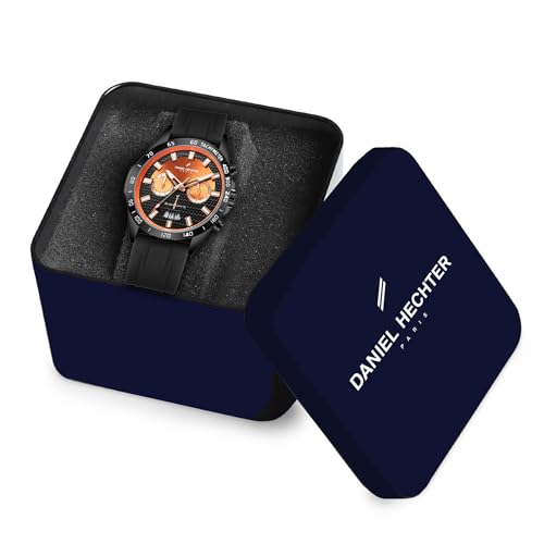 Daniel Hechter Paris Pantheon Collection Pantheon Collection Unique Multifunctional Watch for Men with Textured Round Dial Silicon Strap & Date Indicator-DHM1010 (Orange)