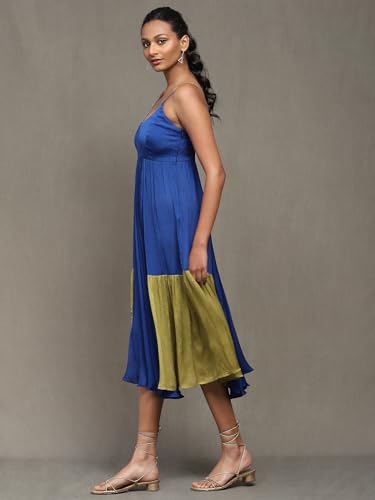 Ritu Kumar Blue Solid Satin Long Dress