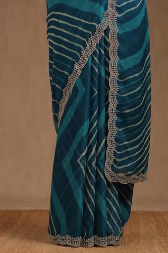 Soch Womens Teal Blue Georgette Leheriya Print Saree With Thread Work