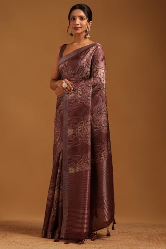 Soch Womens Maroon Tussar Ethnic Motifs Saree