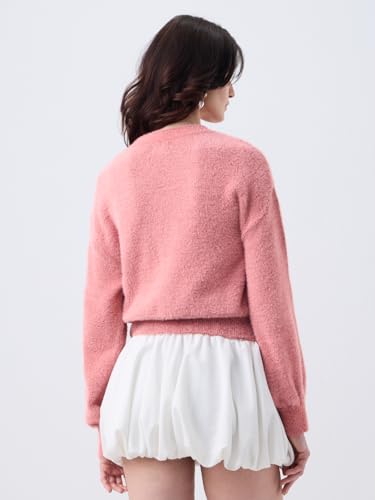 The Souled Store Disney: Fuzzy Baymax Women and Girls Full Sleeves Round Neck Light Pink Graphic Printed Acrylic Nylon Oversized Fit Fuzzy Casual Winter Pullover Sweater