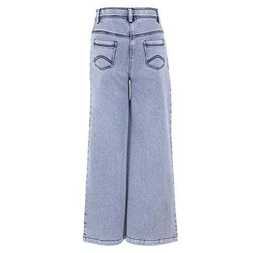 Cutecumber Girls Wide Leg Stretch Fit Jeans Comfortable Cotton Rich Denim Durable Soft Breathable Casual Outdoor Travel Regular Fit All Season Bottoms for Baby Girls & Kids Age 1-15 Yrs