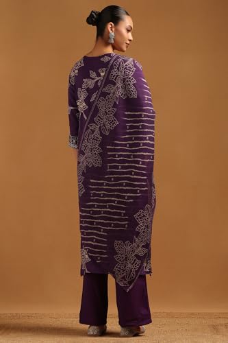 Soch Womens Purple Desert Storm Floral Salwar Suit With Mirror Work