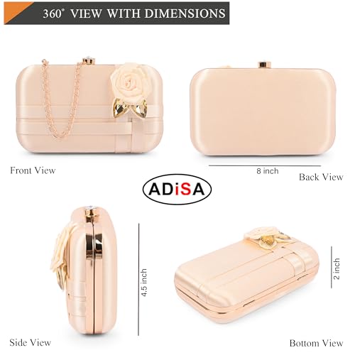 ADISA Studded flower formal party clutch with pearl handle and gold chain for women and girls (CL111-GOL)