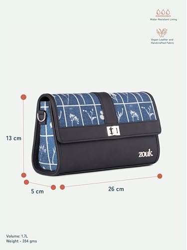 ZOUK Rhea Kapoor Tarini Clutch for Women | Elegant Flap Closure Evening Clutch | Detachable Adjustable Strap | Party & Formal Event Purse | Lakshadweep Azure