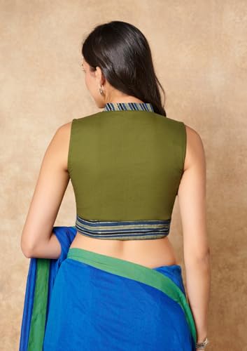 S SALWAR STUDIO Green Batik Pure Cotton Stand Collar Readymade Blouse