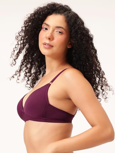 Clovia Women's Padded Non-Wired Demi Cup Plunge Bra (BR5057G15_Purple_36D)