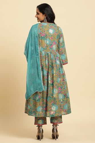 W for Woman Brown Floral Printed Kurta, Pant and Dupatta Set_24AUWS19864-122303_XL