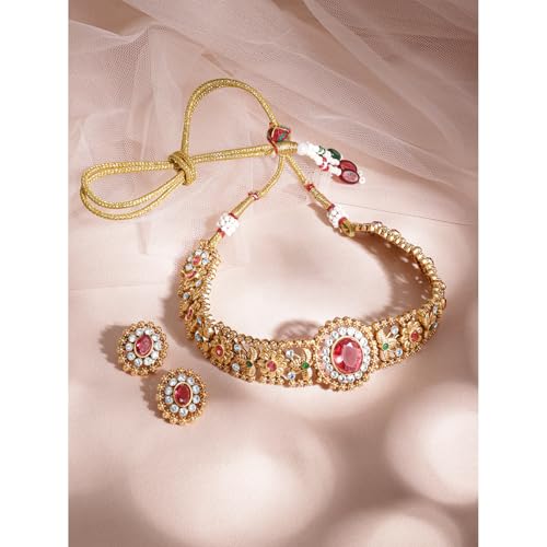 Rubans 24K Gold Plated Handcrafted Intricate Choker Jewellery Set For Women