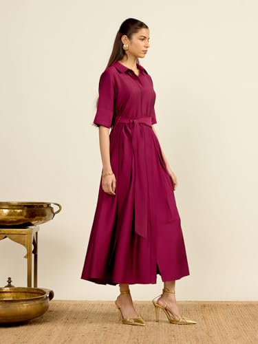 Aarke Ritu Kumar Purple Vinayak Solid Fit & Flare Full Sleeves Long Dress