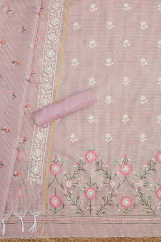 Soch Womens Blush Pink Kota Shimmer Embroidered Unstitch Dress Material With Thread Work