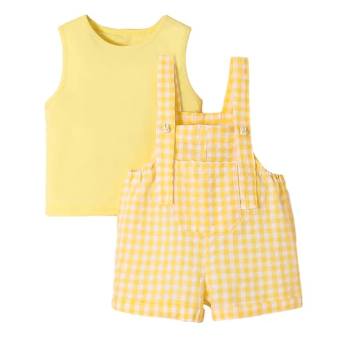 Hoscotch Girls Gingham Yellow Sleeveless Overall Set For Ages (5-6 Years)