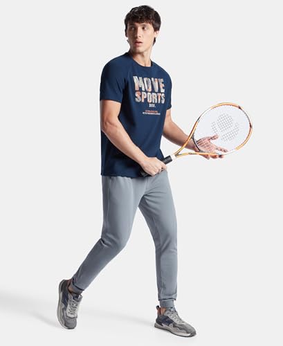 Jockey MV02 Men's Super Combed Cotton Blend Graphic Printed Round Neck Half Sleeve T-Shirt with Stay Fresh Treatment_Navy_S