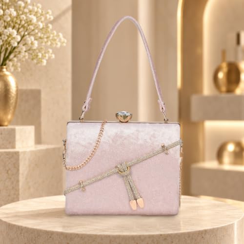 ESBEDA Babypink Color Crystal Belt Top Handle Clutch