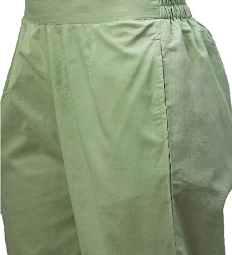 Limedivaa Light Green Hand Painted Floral Anarkali Kurta Pant Set with Dupatta (Medium, Green)