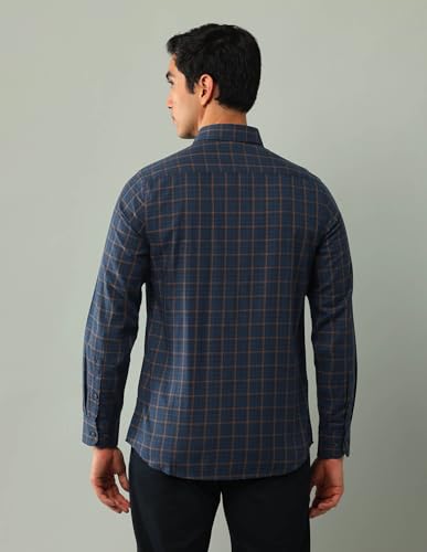 Arrow Sports Men's Checkered Slim Fit Shirt (ASAJSH1414_Dark Blue