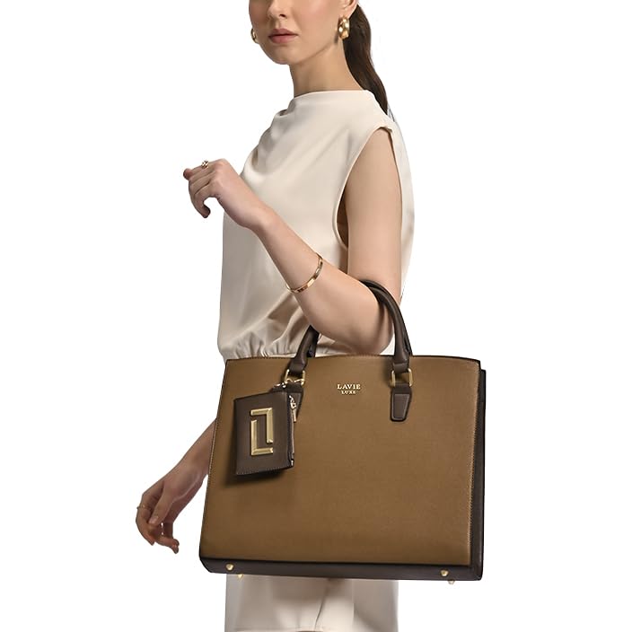 Lavie Luxe Duo Eliza Large Solid Tonal Satchel Laptop Bag for Women | Fits Upto 15 Inch Laptop | Laptop Handbag for Work | Ladies purse | Stylish Shoulder Bag | Ladies Gift