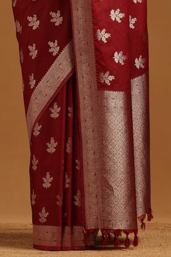Soch Womens Maroon Viscose Silk Floral Zari Woven Saree