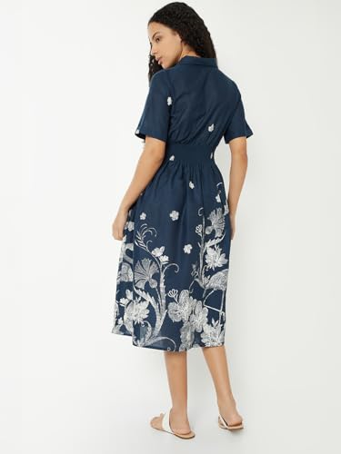 Max Women Printed Shirt Dress (Blue_S)