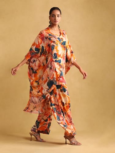 Ritu Kumar Orange Floral Print Kurta with Palazzo Co-ord Set