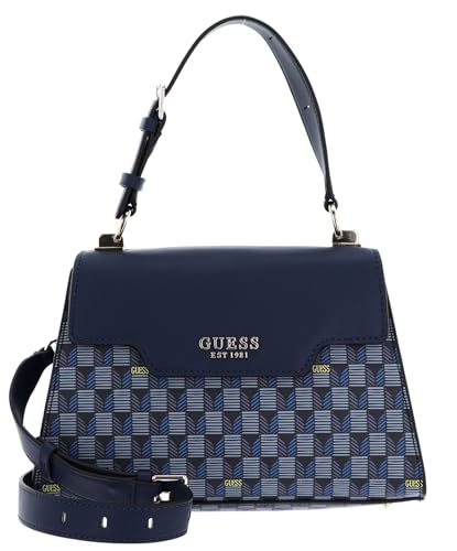 GUESS Blue Logo Geometric Hallie Top Handle Flap Bag