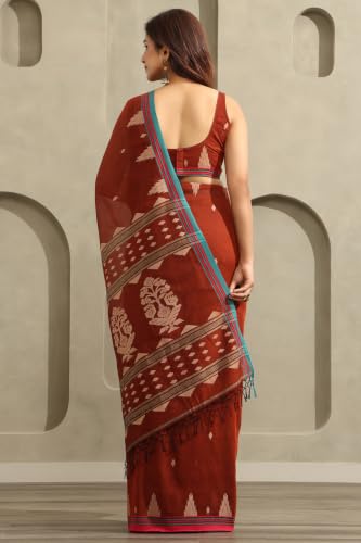 Soch Womens Rust Cotton Jamdani Woven Saree