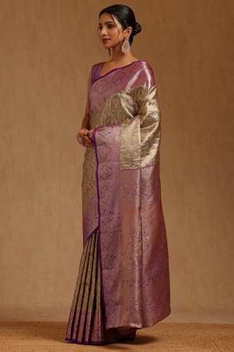 Soch Womens Green Silk Blend Botanical Zari Woven Saree