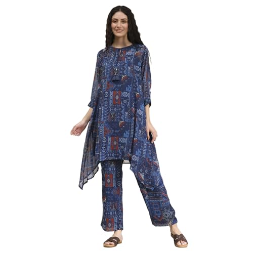 Biba Women's Polyester Kurta Set (VINWIN30555AW25BLU_Blue