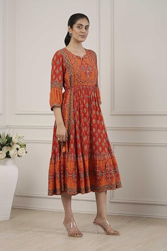 Biba Women Rust Viscose Rayon Anarkali Dress_40