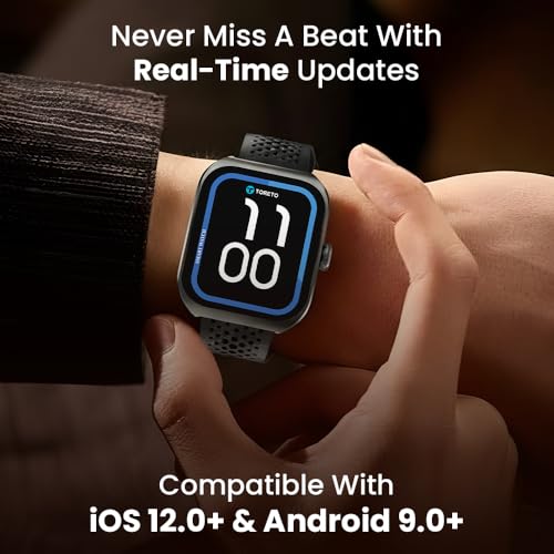 Toreto Eclipz Arc Smartwatch with 1.81" IPS Display, Bluetooth Calling, IP67 Water Resistance, 22mm Silicone Strap, 12-Day Battery, iOS & Android Compatible (Champagne Gold)