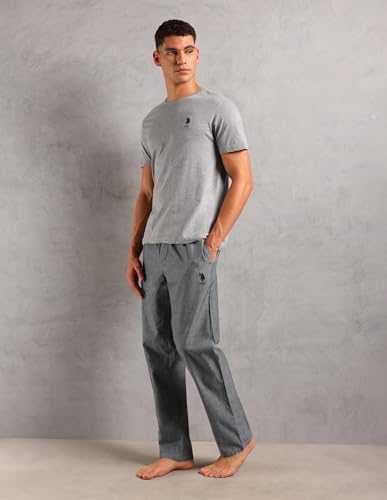 U.S. Polo ASSN. Mens Solid Cotton SS001 Sleep Sets(Grey Mel| Black L