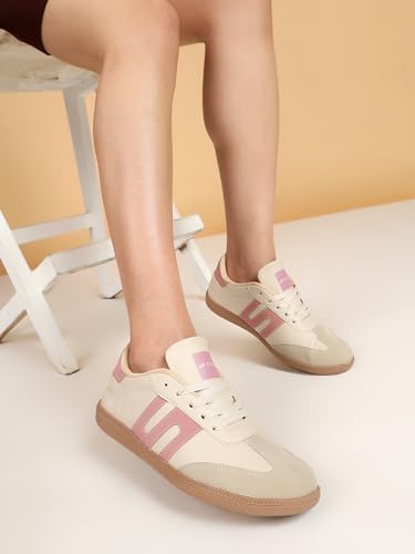 TRASE Casual Sneaker Shoes for Women | Soft Cushioned Insole | Sneakers for Woman | Lightweight | Comfortable | Stylish, Trendy Girls and Women Sneakers with Laces (Peach-Cream, 6 UK)