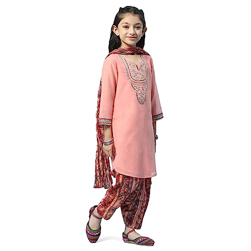 BIBA Girls Girl's Polyester Salwar Suit Set (KW5381AW23SLMORG_Orange