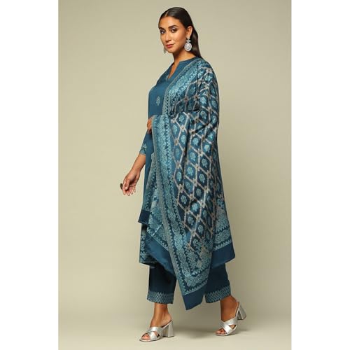 Rangriti Women's Acrylic Kurta Set (WNTRWR20257AW24BLU_Blue