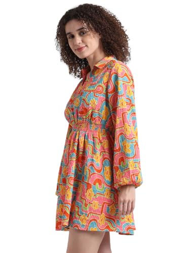 ONLY Women's Polyester Blend Classic Mini Dress (Kumquat) - SaumyasStore