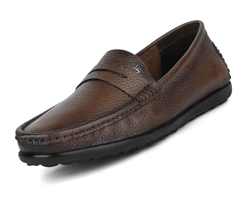 LOUIS STITCH Tan Italian Milled Leather Formal Shoes for Men | Ultra Lightweight Men’s Slip On Formal Loafers | Comfortable for Long Hours | LSPDFLTN | (UK-10)