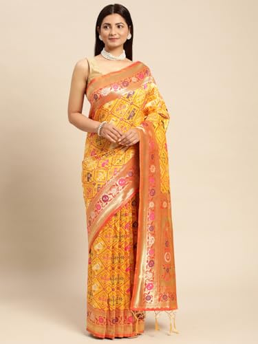 AMIRAT Woven Design Zari Work Pure Patola Silk Saree for Women With Unstitched Blouse Piece | heavy Patola Saree (Yellow)