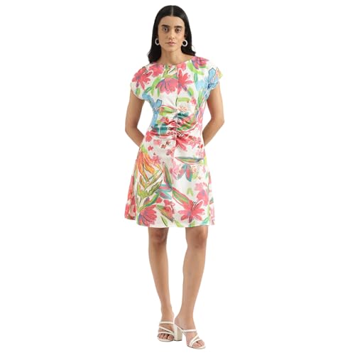 UNITED COLORS OF BENETTON Regular Boat Neck Floral Print Dress (Size: S)-25P3SOCPT734I901 Multicolour