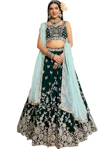Zeel Clothing Women's Zari Sequins Embroidered Work Rangoli Silk Lehenga Choli With Dupatta (5139-Green-Women-Lehenga-Choli; Free size)