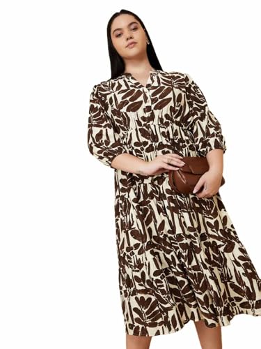Max Women Printed Tiered Dress(Brown_6XL)