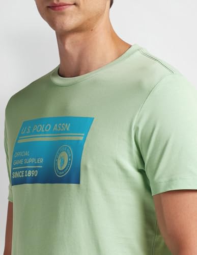 U.S. POLO ASSN. Mens Solid Half Sleeve Graphic Round Neck T-Shirts (UDTSHS0880_LT. Green_S)