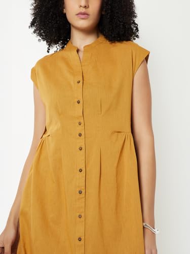 Max Kalki x Max Women Solid Midi Dress(Yellow_XL)