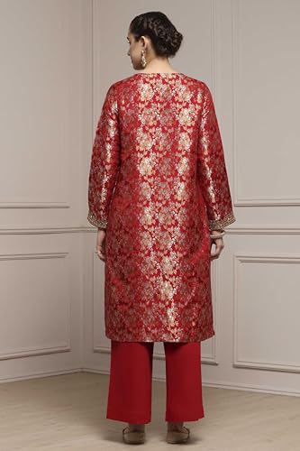 Biba Women Red Viscose Rayon Straight Yarndyed Suit Set_36