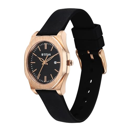 Titan Workday Wonders Quartz Analog Black Dial Black Silicone Strap Watch for Women
