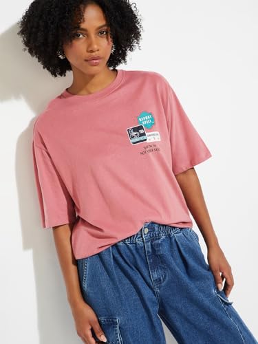 Max URB_N Women Printed Oversized T-Shirt (Pink_S)