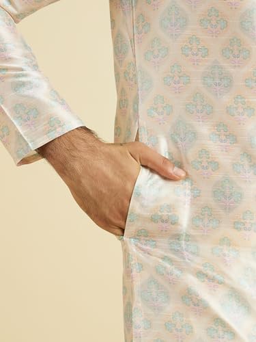 Manyavar Men's Art Silk Digital Print Kurta Pyjama Set (Peach,M)